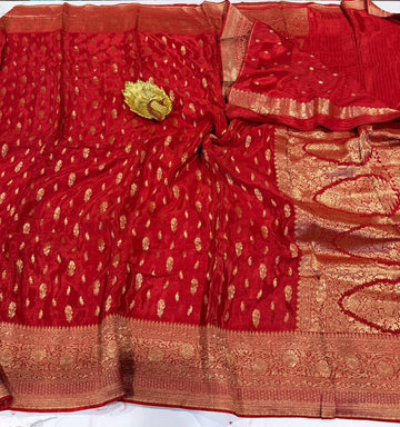 R-3800 Red colour Banaras crepe