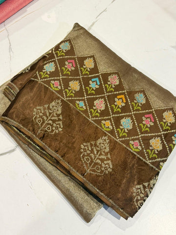S-3200 Brown colour Kanchi tissue saree