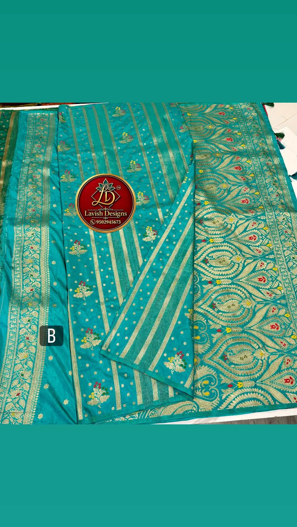 Mc-1399 Rama green colour Moonga crepe vertical lines sarees