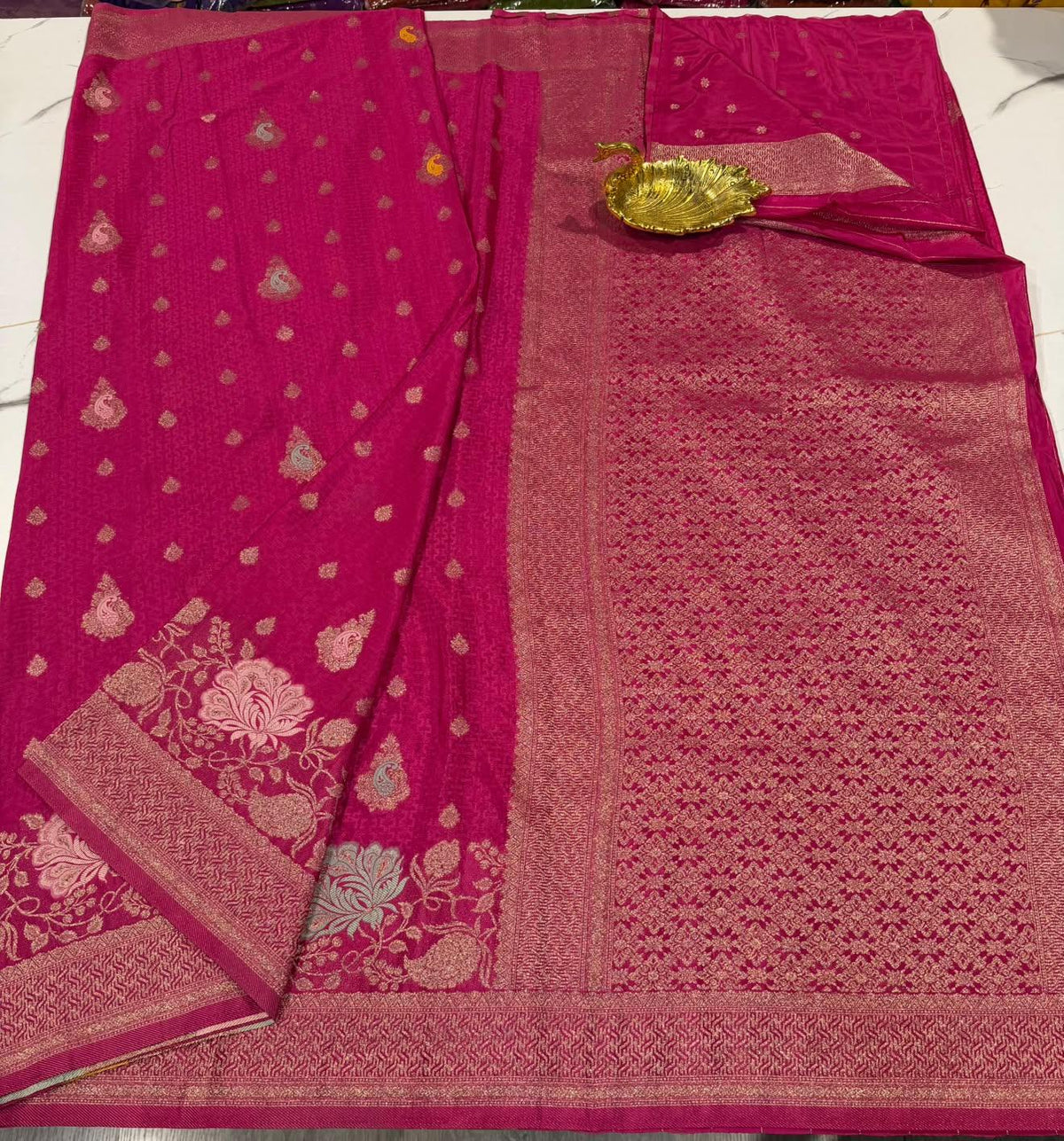 BC-1850 Rani Pink colour benny crepe saree