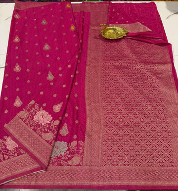 BC-1850 Rani Pink colour benny crepe saree