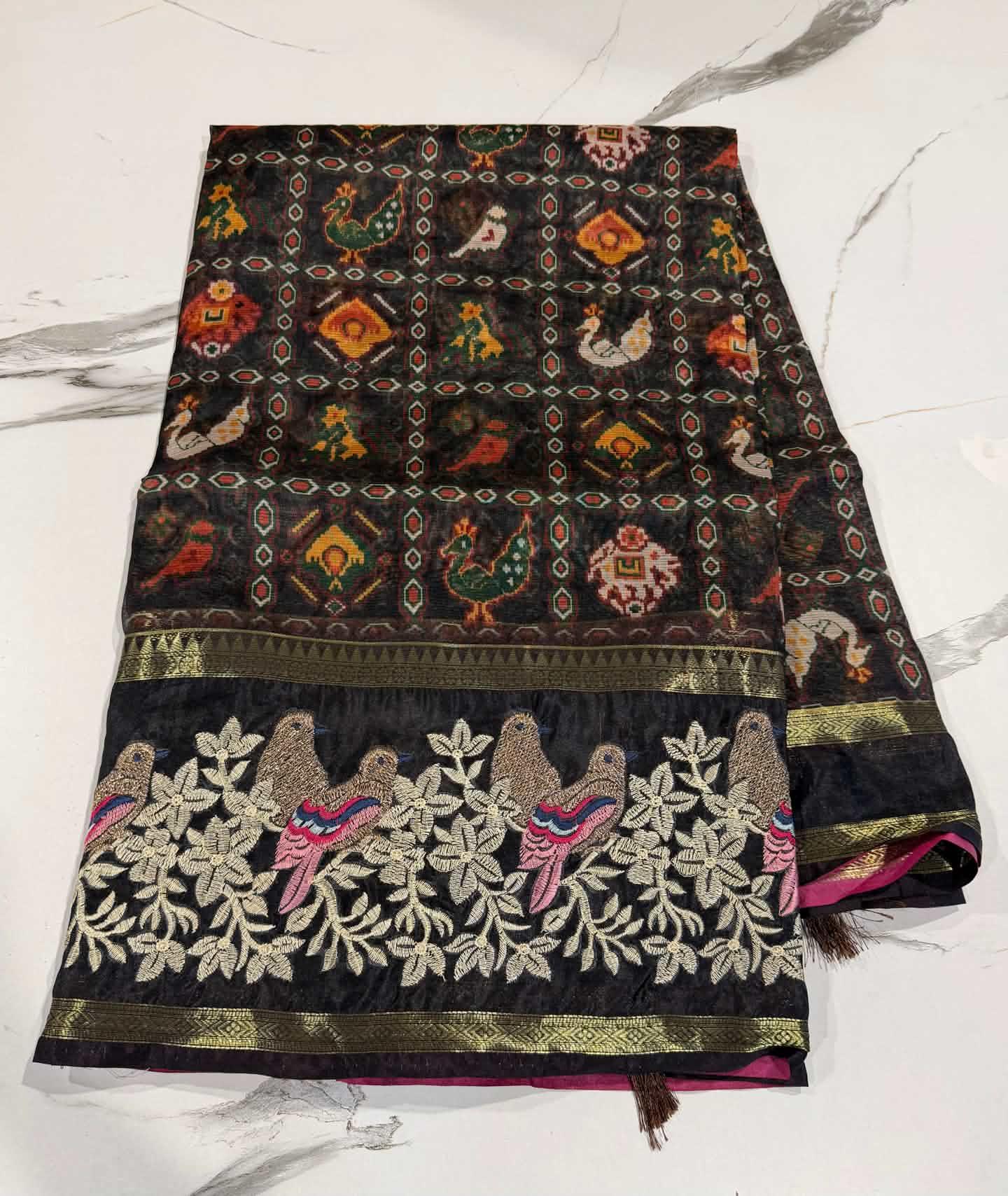 LD-P17 kora patola petit point work black saree
