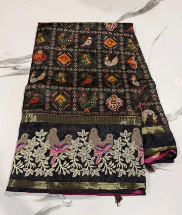 LD-P17 kora patola petit point work black saree