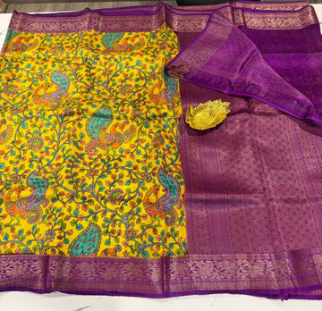 Dp-5900 yellow & purple dupion pattu
