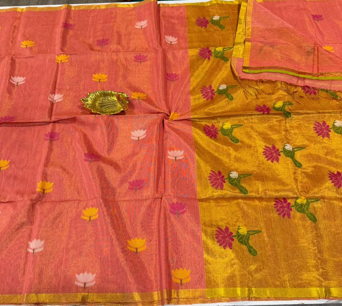 HL-4400 Peach pink colour Jamndani tissue saree