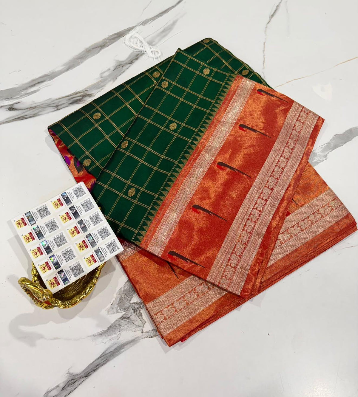 TMS-168 Dark Green Pure gadwal tissue saree