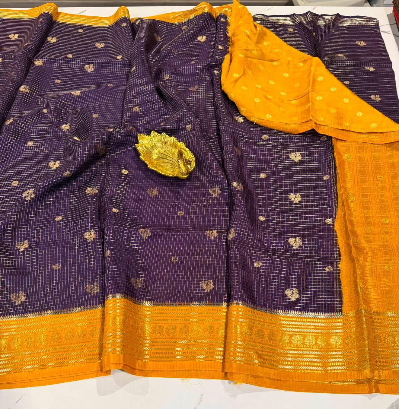 VKC2149 - Violet and yellow small brdr - vintage Kanchi checks