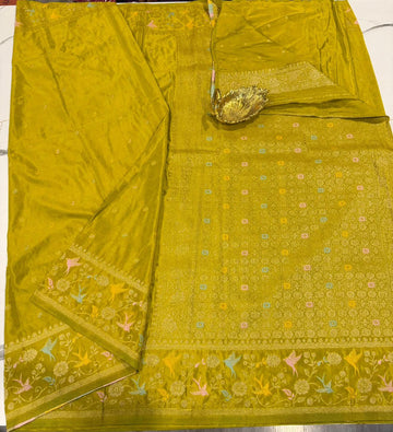 BCP-1850 Mustard yellow colour benny crepe saree