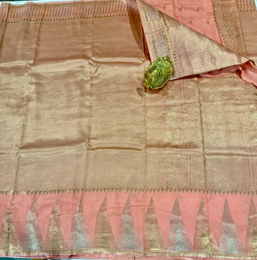 MS-4600 Peach is pink  colour Temple tissue saree