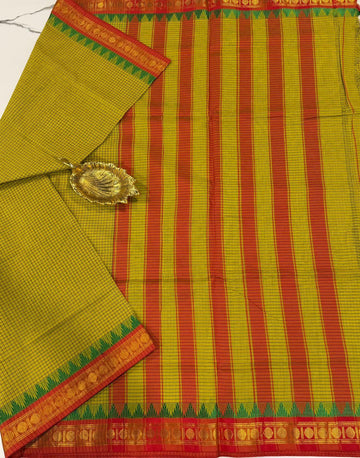 KC-950 Pesara green nd red kanchi cotton saree