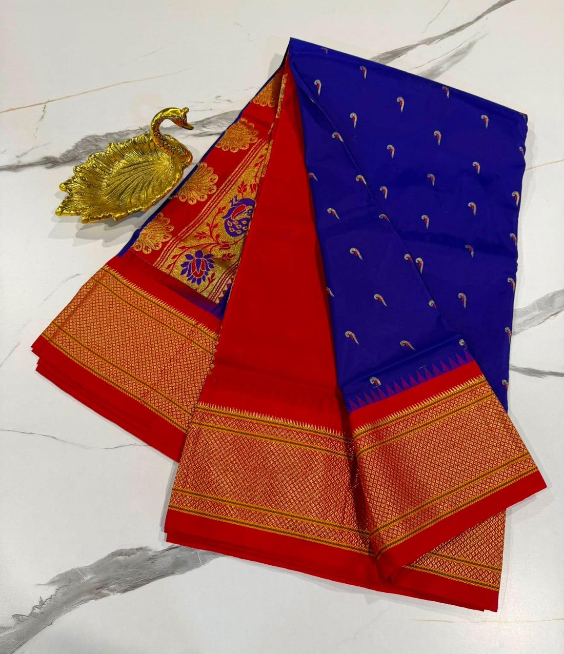 LD-N9 narayanapeta semi pattu dark blue and red colour saree