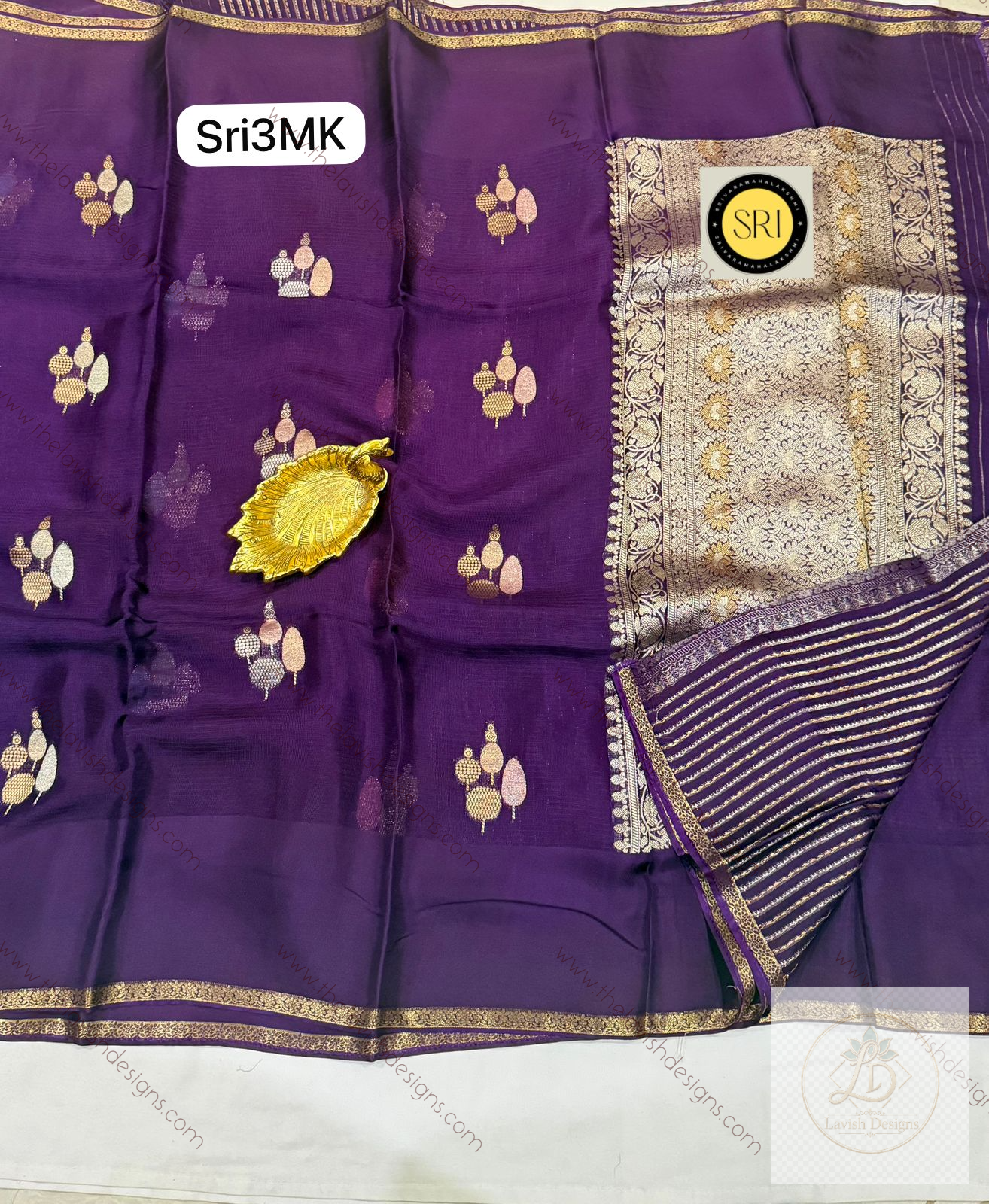 Watermarked - Lavender Floral Print Chiffon Saree